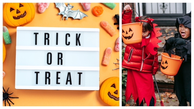 A family celebrating Halloween with costumes and decorations